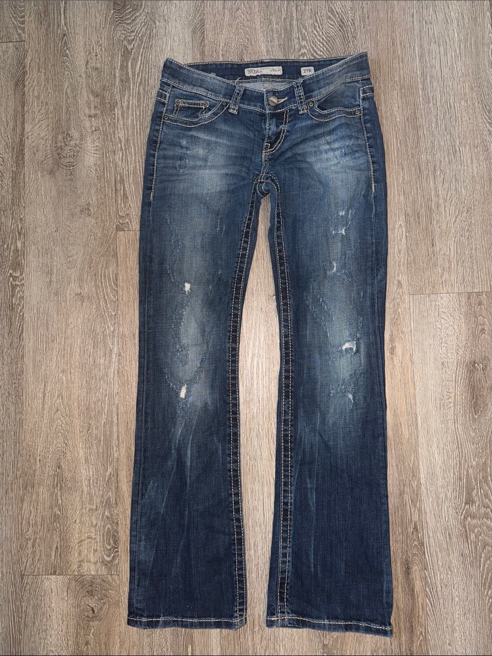 Y2K Buckle BKE Stella Low Rise Boot Cut Blue‎ Embellished Jeans Size 27 denim